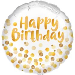 Balon foliowy Happy Birthday złote kropki 45cm