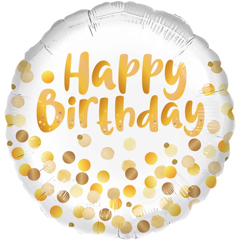 Balon foliowy Happy Birthday złote kropki 45cm