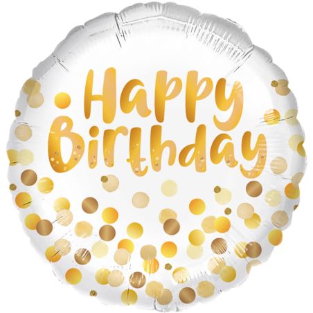 Balon foliowy Happy Birthday złote kropki 45cm