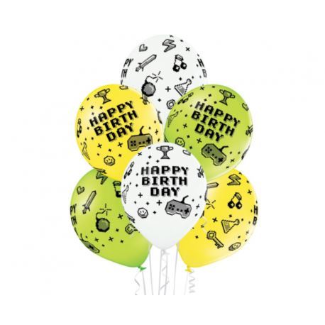 Balony 12" Gamer Birthday HB, 6 szt.