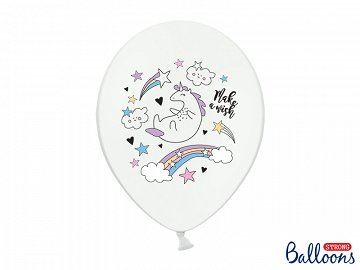 Balony 30 cm,Jednorożec, Pastel Pure White
