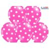 Balony 30 cm, Kropki, Pastel Hot Pink, 6 szt.