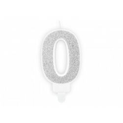 Świeczka urodzinowa Cyferka 0, srebrny, 7cm