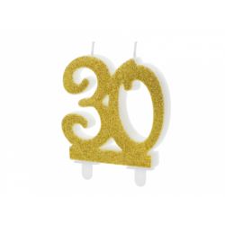 Świeczka urodzinowa liczba 30, złoty 7.5cm