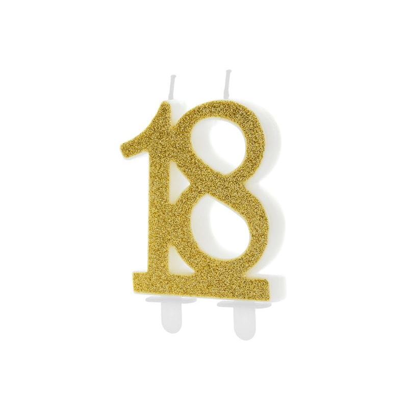 Świeczka urodzinowa liczba 18, złoty, 7.5cm
