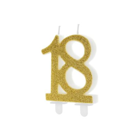 Świeczka urodzinowa liczba 18, złoty, 7.5cm