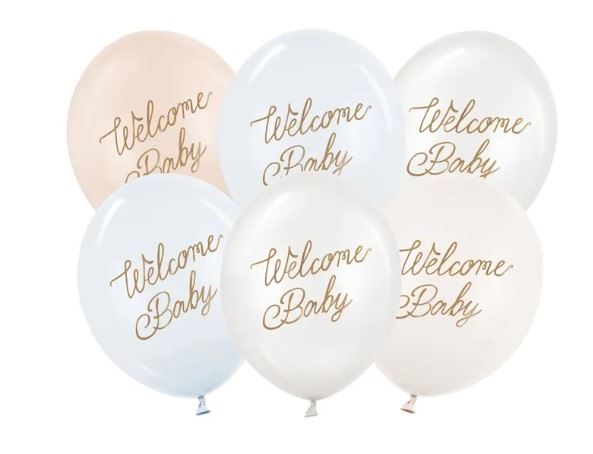 Balony 30 cm, Welcome Baby, mix niebieski