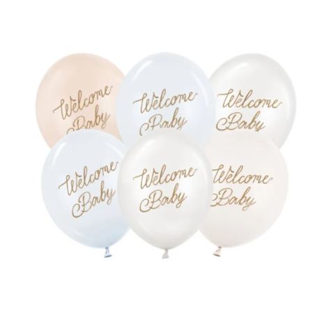 Balony 30 cm, Welcome Baby, mix niebieski