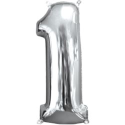 Balon foliowy cyfra 1 srebrna 28cm x 66cm