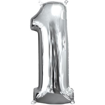 Balon foliowy cyfra 1 srebrna 28cm x 66cm