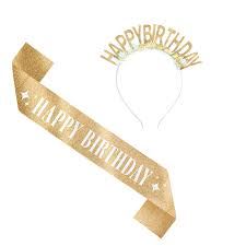 Szarfa i opaska urodzinowa Happy Birthday złota