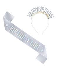 Szarfa i opaska urodzinowa Happy Birthday srebrna