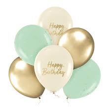 Balony Happy Birthday zielone, beżowe i złote