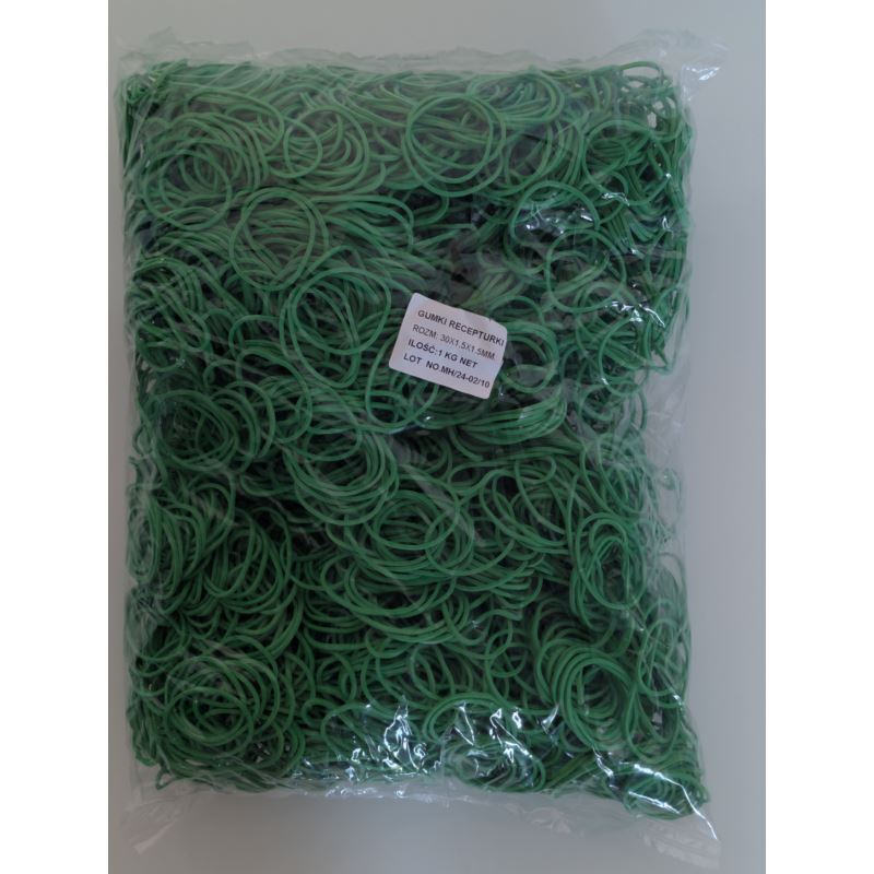 Gumki recepturki 1kg Plast 30 mm 1.5/1.5 Zielona
