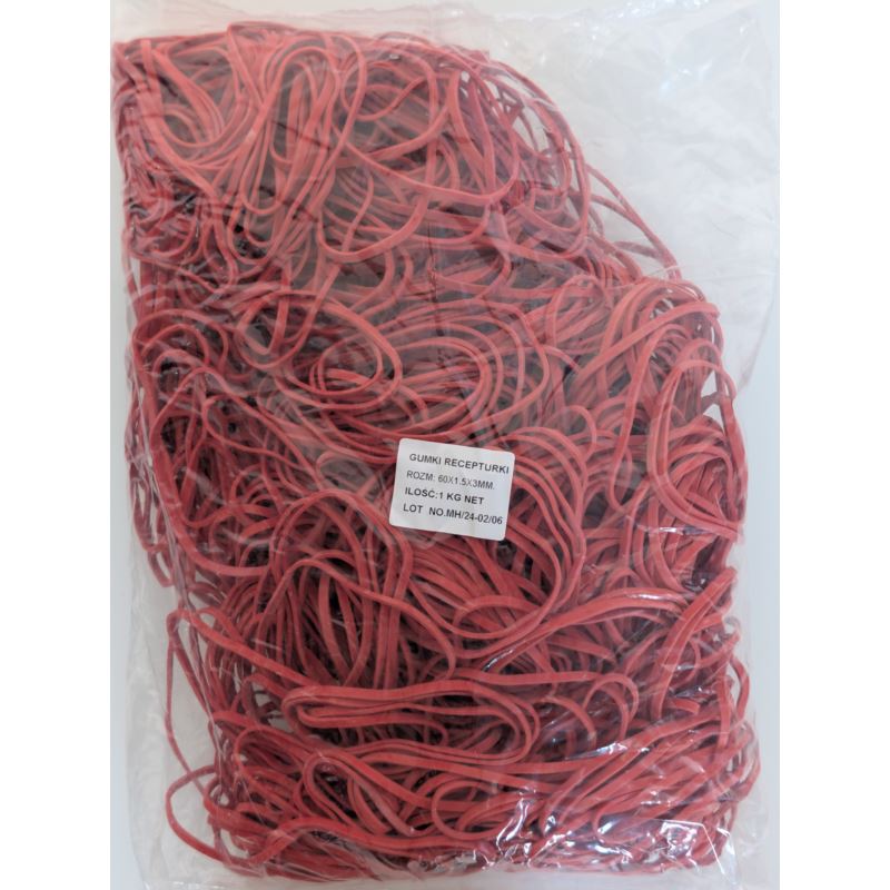 Gumki recepturki 1 kg Plast 60 mm 3/1,5 czerwona
