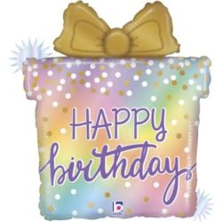 Balon Grabo 27" Prezent Happy Birthday pastelowy