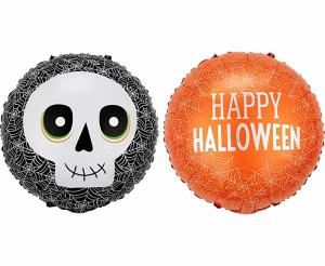 Balon foliowy 18" Czaszka, "Happy Halloween"