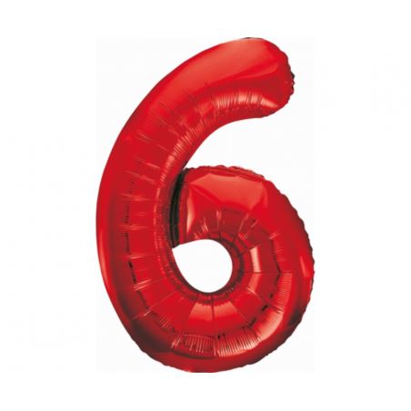 Balon foliowy B&C Cyfra 6, czerwona, 85 cm