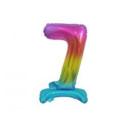 Balon foliowy B&C Cyfra stojąca 7, tęczowa, 38 cm