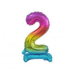 Balon foliowy B&C Cyfra stojąca 2, tęczowa, 38 cm