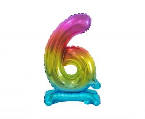 Balon foliowy B&C Cyfra stojąca 6, tęczowa, 38 cm