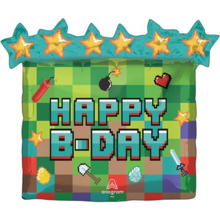 Balon foliowy Pixel Party Happy B-day 63x58cm