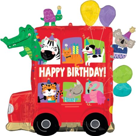 Balon foliowy Party Bus Happy Biryhday zwierzątka