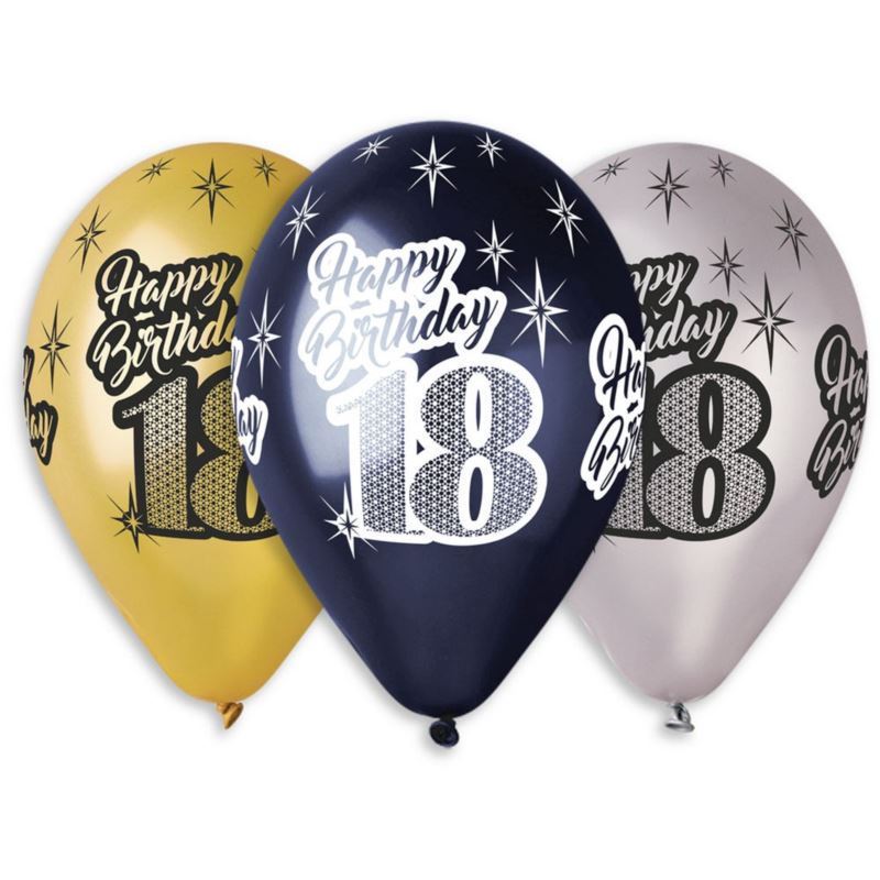 Balony Premium "Happy Birthday 18", metaliczne, 12
