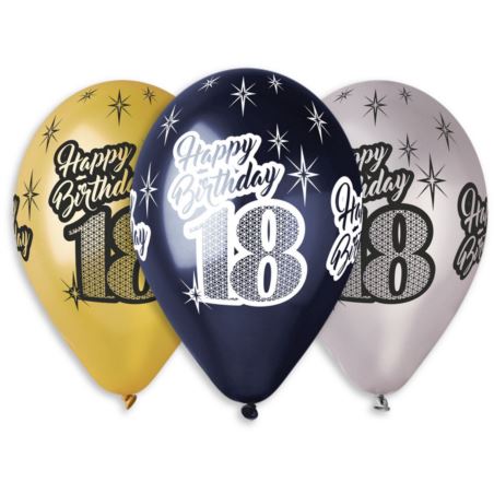 Balony Premium "Happy Birthday 18", metaliczne, 12