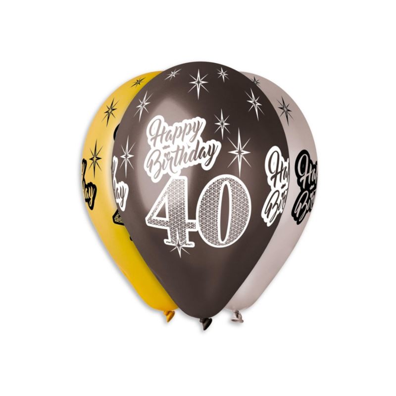 Balony Premium "Happy Birthday 40", metaliczne, 12